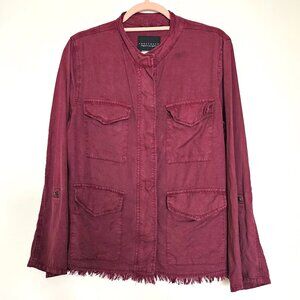 Anthropologie Sanctuary Roy Frayed Tencel Surplus Utility Military Jacket S Wine